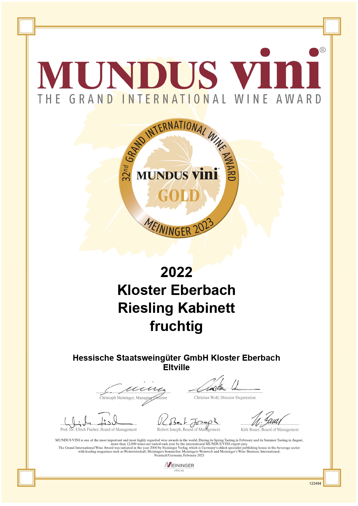 2022 Kloster Eberbach Riesling Kabinett fruchtig 